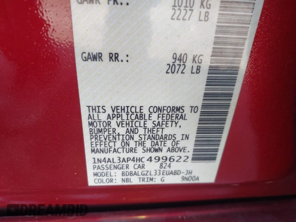 2017 Nissan Altima SV with VIN 1N4AL3AP4HC499622, listed as a IAAI auction lot 41984789 with 158,980 mi miles and . Bid and sale history available at carsss.com. Image 9.