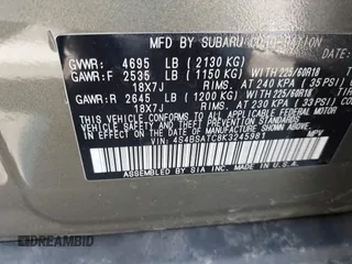 2019 Subaru Outback Touring with VIN 4S4BSATC8K3245981, listed as a IAAI auction lot 42508408 with 58,173 mi miles and . Bid and sale history available at DreamBid. Image 9.