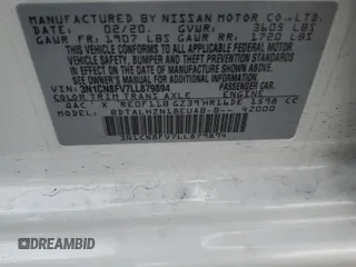 2020 Nissan Versa SR with VIN 3N1CN8FV7LL879894, listed as a Copart auction lot 60088705 with 12,463 mi miles and Salvage title. Bid and sale history available at DreamBid. Image 12.