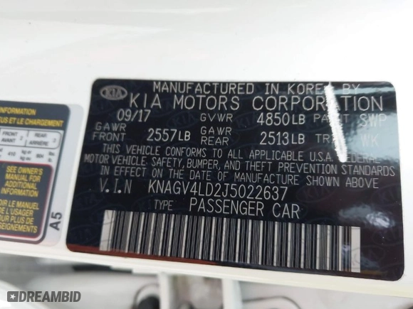 2018 Kia Optima Plug-In Hybrid EX with VIN KNAGV4LD2J5022637, listed as a IAAI auction lot 41538980 with 108,956 mi miles. Bid and sale history available at carsss.com. Image 9.