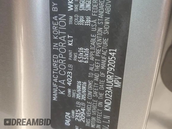 2024 Kia Soul S with VIN KNDJ23AU0R7920541, listed as a Copart auction lot 55906225 with 6,286 mi miles and Salvage title. Bid and sale history available at DreamBid. Image 13.