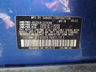 2022 Subaru WRX Premium with VIN JF1VBAF67N9011913, listed as a Copart auction lot 52700965 with Not Provided miles and Salvage Title. Bid and sale history available at carsss.com. Image 13.