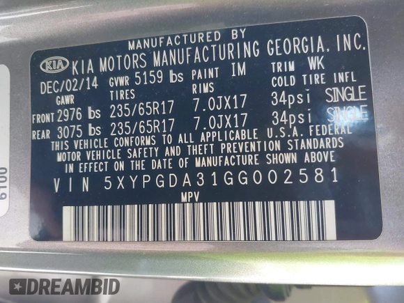 2016 Kia Sorento LX with VIN 5XYPGDA31GG002581, listed as a IAAI auction lot 41366057 with 170,671 mi miles. Bid and sale history available at carsss.com. Image 9.