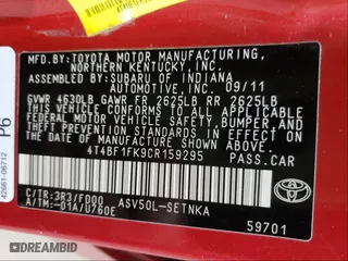 2012 Toyota Camry L with VIN 4T4BF1FK9CR159295, listed as a Copart auction lot 57327004 with 108,619 mi miles and Non Repairable. Bid and sale history available at carsss.com. Image 10.
