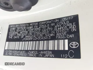 2017 Toyota Prius Two with VIN JTDKBRFU2H3043413, listed as a IAAI auction lot 41719364 with 98,457 mi miles. Bid and sale history available at carsss.com. Image 9.
