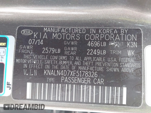 2015 Kia Cadenza Premium with VIN KNALN4D7XF5178326, listed as a IAAI auction lot 41629460 with 92,125 mi miles and . Bid and sale history available at carsss.com. Image 9.
