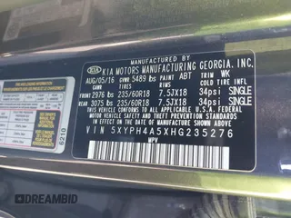 2017 Kia Sorento EX with VIN 5XYPH4A5XHG235276, listed as a IAAI auction lot 42249716 with 165,518 mi miles and . Bid and sale history available at DreamBid. Image 9.