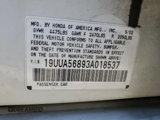 2003 Acura TL Type S with VIN 19UUA56893A018537, listed as a Copart auction lot 79111174 with 0 mi miles and Salvage Title. Bid and sale history available at carsss.com. Image 14.