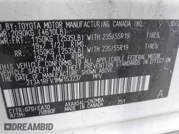 2021 Toyota RAV4 XLE Premium z VIN 2T3A1RFV1MW153237, wystawiony jako IAAI lot #42519130 z przebiegiem 52 471 mil mil oraz . Historia ofert i sprzedaży dostępna na DreamBid. Obrazek 9.