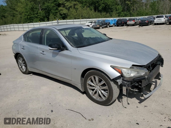 2014 Infiniti Q50 Premium with VIN JN1BV7AR2EM700072, listed as a Copart auction lot 54934445 with 97,381 mi miles and Salvage title. Bid and sale history available at DreamBid. Image 4.