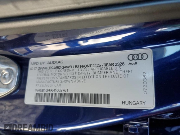 2017 Audi S3 Premium Plus z VIN WAUB1GFFXH1058761, wystawiony jako Copart lot #48205745 z przebiegiem 93 874 mil mil oraz Szkoda całkowita • Salvage title. Historia ofert i sprzedaży dostępna na DreamBid. Obrazek 12.