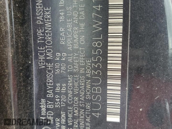 2008 BMW Z4 3.0i with VIN 4USBU33558LW74137, listed as a Copart auction lot 60290095 with 151,979 mi miles and Salvage title. Bid and sale history available at DreamBid. Image 12.