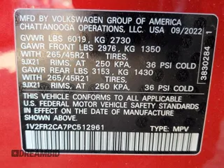 2023 Volkswagen Atlas SEL Premium R-Line with VIN 1V2FR2CA7PC512961, listed as a Copart auction lot 76482044 with 50,879 mi miles and Non repairable. Bid and sale history available at DreamBid. Image 13.