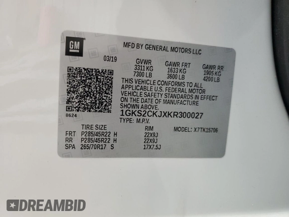 2019 GMC Yukon Denali with VIN 1GKS2CKJXKR300027, listed as a Copart auction lot 66601544 with 0 mi miles and Salvage Title. Bid and sale history available at carsss.com. Image 14.
