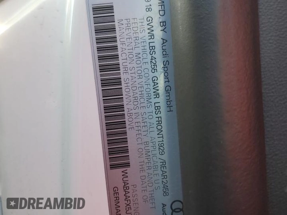 2018 Audi R8 V10 z VIN WUABAAFX5J7902445, wystawiony jako Copart lot #80124934 z przebiegiem Nie podano mil oraz Szkoda całkowita • Salvage title. Historia ofert i sprzedaży dostępna na DreamBid. Obrazek 12.