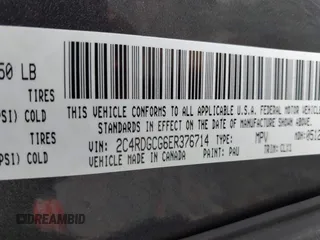 2014 Dodge Grand Caravan SXT with VIN 2C4RDGCG6ER376714, listed as a IAAI auction lot 41828025 with 172,285 mi miles and . Bid and sale history available at DreamBid. Image 9.