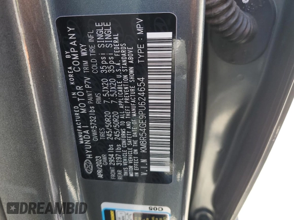 2023 Hyundai Palisade Limited z VIN KM8R54GE9PU624654, wystawiony jako Copart lot #57507355 z przebiegiem 14 600 mil mil oraz Szkoda całkowita • Salvage title. Historia ofert i sprzedaży dostępna na DreamBid. Obrazek 13.