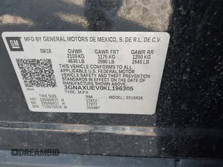 2019 Chevrolet Equinox LT with VIN 3GNAXUEV0KL196305, listed as a IAAI auction lot 41918613 with 66,146 mi miles and . Bid and sale history available at DreamBid. Image 9.