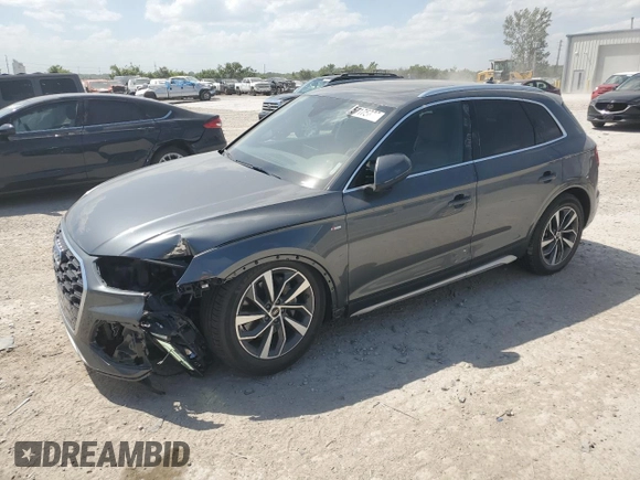 2022 Audi Q5 S line Premium z VIN WA1GAAFY3N2071116, wystawiony jako Copart lot #57175025 z przebiegiem 25 117 mil mil oraz Szkoda całkowita • Salvage title. Historia ofert i sprzedaży dostępna na DreamBid. Obrazek 1.