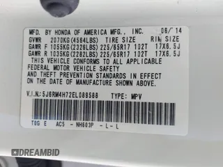 2014 Honda CR-V EX-L with VIN 5J6RM4H72EL089588, listed as a IAAI auction lot 41733193 with 173,140 mi miles. Bid and sale history available at carsss.com. Image 9.