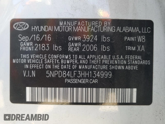 2017 Hyundai Elantra SE with VIN 5NPD84LF3HH134999, listed as a Copart auction lot 59849305 with 90,063 mi miles and Salvage title. Bid and sale history available at DreamBid. Image 12.