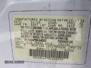 2011 Nissan Sentra SR with VIN 3N1AB6AP9BL640522, listed as a IAAI auction lot 42050309 with 160,867 mi miles and . Bid and sale history available at DreamBid. Image 9.