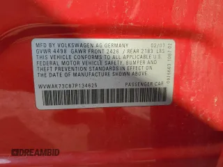 2007 Volkswagen Passat Wolfsburg Edition z VIN WVWAK73C87P134625, wystawiony jako Copart lot #56732085 z przebiegiem 121 801 mil mil oraz Szkoda całkowita • Salvage title. Historia ofert i sprzedaży dostępna na DreamBid. Obrazek 12.