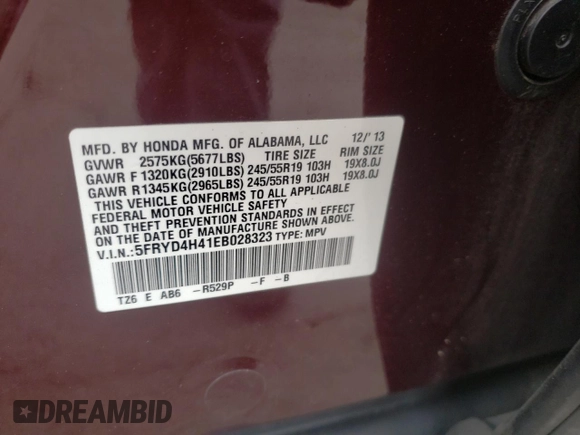 2014 Acura MDX Technology with VIN 5FRYD4H41EB028323, listed as a Copart auction lot 56938365 with Not provided miles and Salvage title. Bid and sale history available at DreamBid. Image 13.