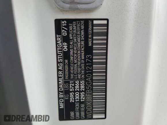 2016 Mercedes-Benz S 550 with VIN WDDXJ8FB5GA012173, listed as a Copart auction lot 49567935 with 112,721 mi miles and Salvage title. Bid and sale history available at DreamBid. Image 12.