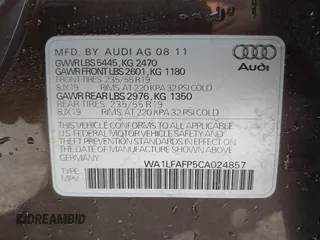 2012 Audi Q5 2.0T Premium Plus with VIN WA1LFAFP5CA024857, listed as a IAAI auction lot 42016833 with 141,144 mi miles. Bid and sale history available at carsss.com. Image 9.