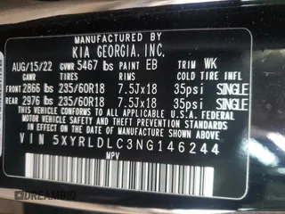 2022 Kia Sorento X-Line S with VIN 5XYRLDLC3NG146244, listed as a Copart auction lot 81546714 with 26,988 mi miles and Salvage Title. Bid and sale history available at DreamBid. Image 14.