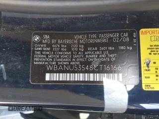2008 BMW 5 Series 528i with VIN WBANU53548CT16166, listed as a IAAI auction lot 42141558 with Not Provided miles and . Bid and sale history available at carsss.com. Image 9.