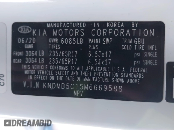2021 Kia Sedona LX with VIN KNDMB5C15M6669588, listed as a IAAI auction lot 41757129 with 14,738 mi miles. Bid and sale history available at carsss.com. Image 9.