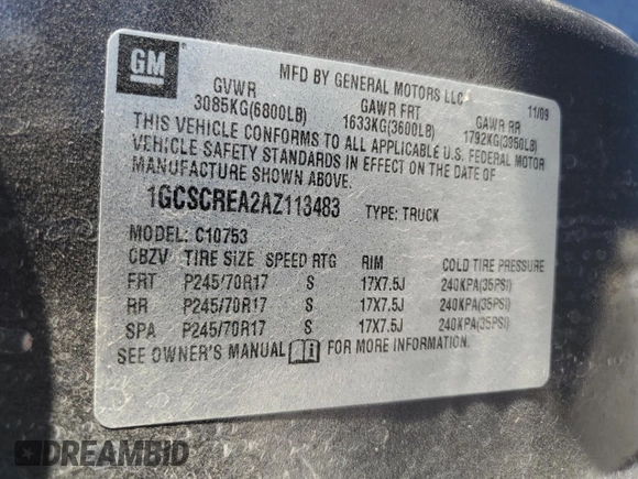 2010 Chevrolet Silverado 1500 LS with VIN 1GCSCREA2AZ113483, listed as a Copart auction lot 45420265 with 76,387 mi miles and Salvage Title. Bid and sale history available at carsss.com. Image 12.