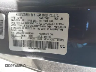 2017 Infiniti Q60 Premium with VIN JN1EV7EK0HM362654, listed as a IAAI auction lot 41280681 with 31,822 mi miles and . Bid and sale history available at carsss.com. Image 9.
