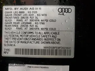 2015 Audi Q7 3.0T S line Prestige with VIN WA1DGBFE9FD023641, listed as a Copart auction lot 37717124 with 106,529 mi miles. Bid and sale history available at carsss.com. Image 13.