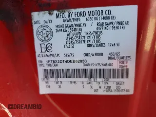 2013 Ford F-350 XL with VIN 1FT8X3DT4DEB82850, listed as a Copart auction lot 78146034 with 293,139 mi miles and Salvage title. Bid and sale history available at DreamBid. Image 12.