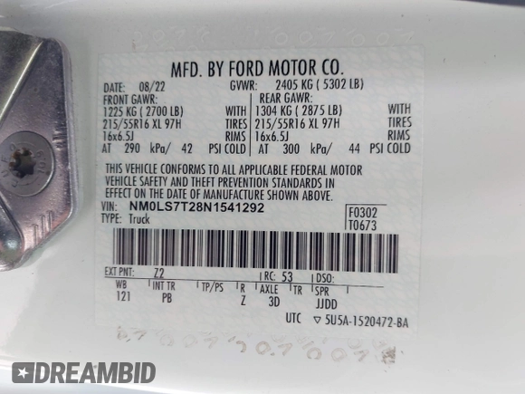 2022 Ford Transit Connect XLT with VIN NM0LS7T28N1541292, listed as a IAAI auction lot 41446874 with 91,054 mi miles and . Bid and sale history available at DreamBid. Image 9.