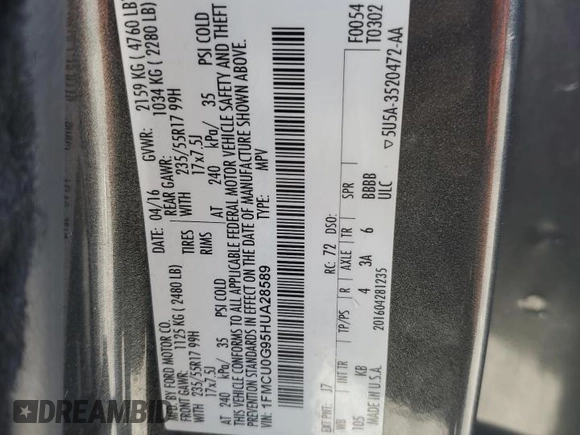 2017 Ford Escape SE with VIN 1FMCU0G95HUA28589, listed as a Copart auction lot 48120545 with 199,424 mi miles and Salvage Title. Bid and sale history available at carsss.com. Image 14.