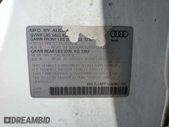 2016 Audi Q5 Premium Plus z VIN WA1L2AFP1GA062152, wystawiony jako Copart lot #59197235 z przebiegiem 113 406 mil mil oraz Szkoda całkowita • Salvage title. Historia ofert i sprzedaży dostępna na DreamBid. Obrazek 13.