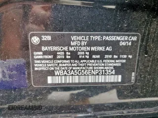 2014 BMW 3 Series 328i with VIN WBA3A5G56ENP31354, listed as a Copart auction lot 54749045 with 103,571 mi miles and Clean title. Bid and sale history available at DreamBid. Image 12.