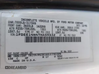 1996 Ford Econoline Cargo with VIN 1FDEE14N4THA59332, listed as a IAAI auction lot 42514910 with 107,511 mi miles and . Bid and sale history available at DreamBid. Image 9.