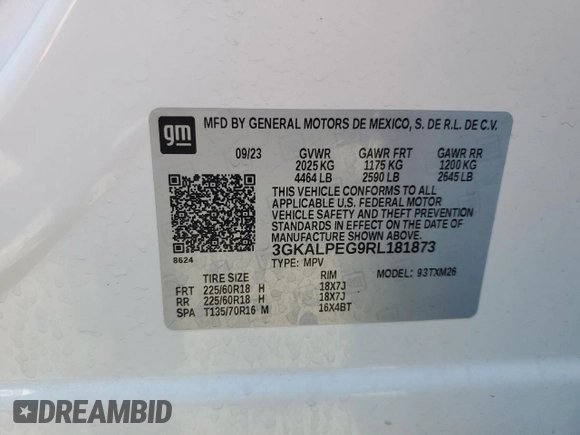 2024 GMC Terrain SLT с VIN 3GKALPEG9RL181873, выставлен на аукционе Copart как лот 58970655 с пробегом 38 039 миль миль и Списание • Salvage title. История ставок и продаж доступна на DreamBid. Изображение 12.