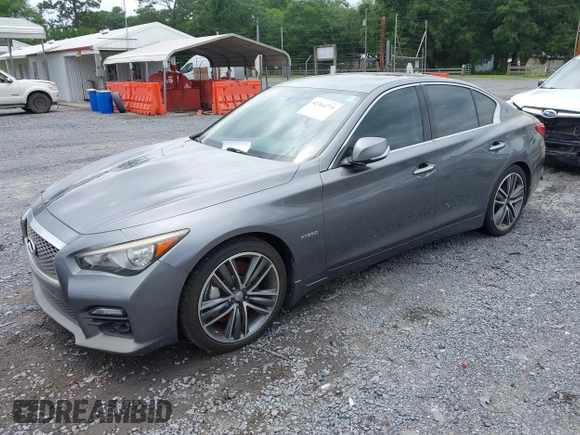2014 Infiniti Q50 Hybrid Premium with VIN JN1AV7AP3EM690274, listed as a IAAI auction lot 42364775 with 123,315 mi miles and . Bid and sale history available at DreamBid. Image 2.