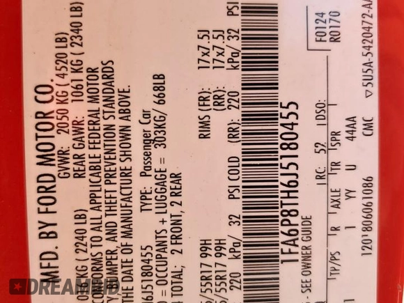 2018 Ford Mustang EcoBoost with VIN 1FA6P8TH6J5180455, listed as a Copart auction lot 59288215 with Not provided miles and Salvage title. Bid and sale history available at DreamBid. Image 12.