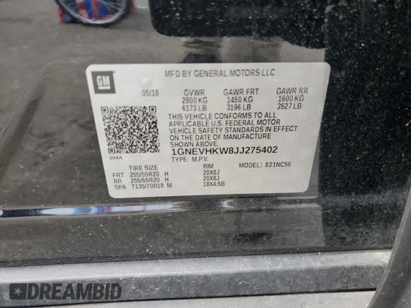 2018 Chevrolet Traverse LT Leather with VIN 1GNEVHKW8JJ275402, listed as a Copart auction lot 55699804 with 99,190 mi miles. Bid and sale history available at carsss.com. Image 13.