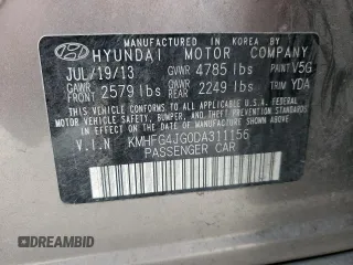 2013 Hyundai Azera с VIN KMHFG4JG0DA311156, выставлен на аукционе Copart как лот 55773825 с пробегом 87 264 миль миль и Списание • Salvage title. История ставок и продаж доступна на DreamBid. Изображение 12.
