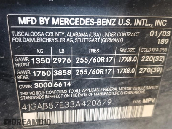 2003 Mercedes-Benz M 350 z VIN 4JGAB57E33A420679, wystawiony jako Copart lot #44367445 z przebiegiem 150 164 mil mil oraz Szkoda całkowita • Salvage title. Historia ofert i sprzedaży dostępna na DreamBid. Obrazek 12.