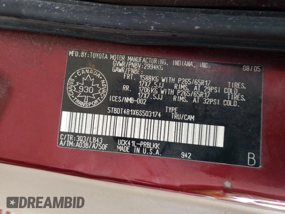 2006 Toyota Tundra Limited with VIN 5TBDT481X6S503174, listed as a Copart auction lot 53360285 with 335,458 mi miles and Clean Title. Bid and sale history available at DreamBid. Image 12.