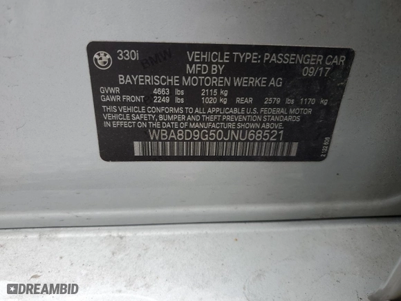 2018 BMW 3 Series 330i xDrive with VIN WBA8D9G50JNU68521, listed as a Copart auction lot 47147745 with 97,390 mi miles and Salvage Title. Bid and sale history available at carsss.com. Image 14.